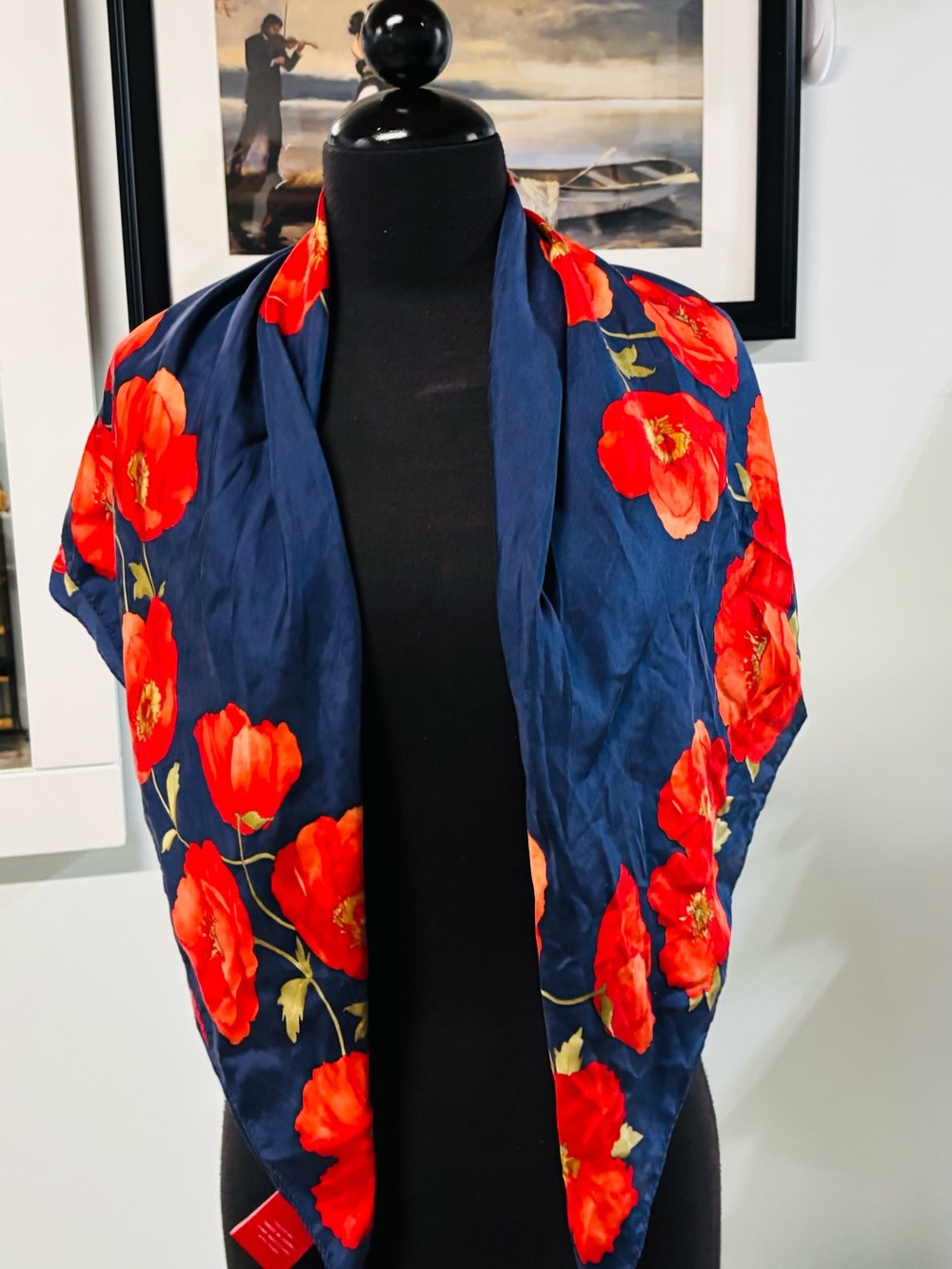 ❤️Vintage Oscar de la Renta Poppy Silk Scarf - Picture 5 of 7